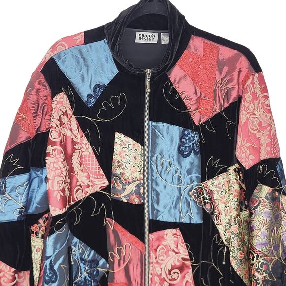 Vintage Chico's Patchwork Brocade Velvet Embroidered Full Zip Jacket Boho Sz 2/L - Picture 3 of 10